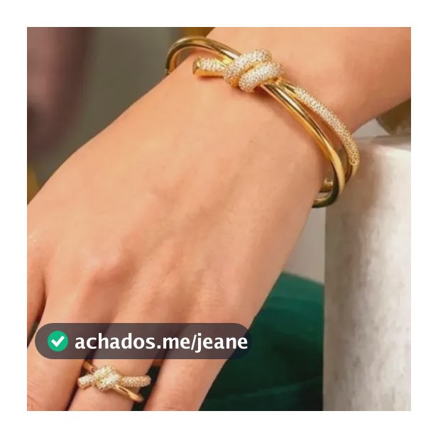 Kit Bracelete E Anel Ajustável Nó Estilo Joalheria Ouro 18k Dourado