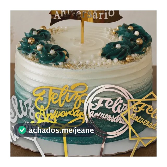 Kit 10 Topos de Bolo Acrílico Aljatec Espelhado "Feliz Aniversário" Sortidos para Decoração de Festa