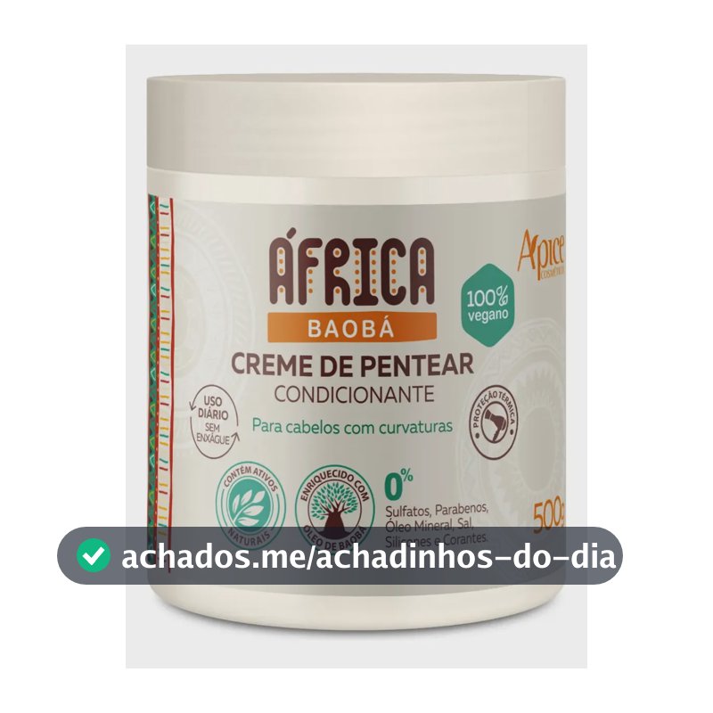 Apice Africa Baobá Creme De Pentear Leave-in Proteção Térmica Hidratação Nutrição Filtro Solar Vegano 500g Cacheados Crespos Ondulados