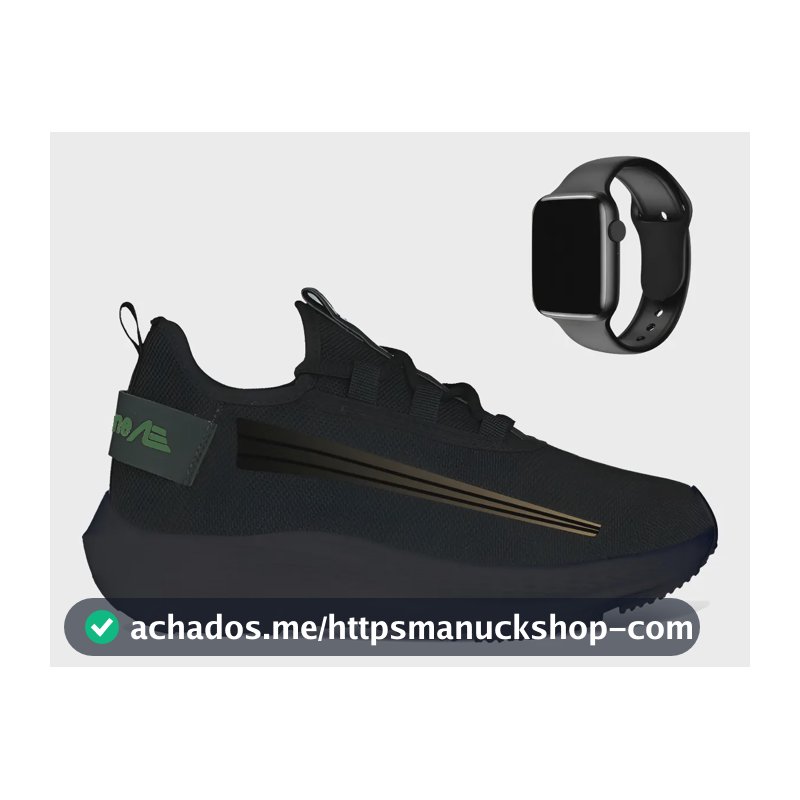 Tênis Masculino Treino Academia Caminhada + Relógio Digital Preto/dourado 41