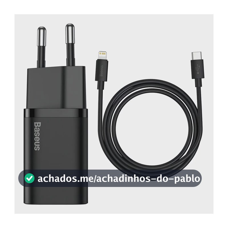 Carregador Turbo Baseus 20w Com Cabo Para iPhone 14 Cor Preto