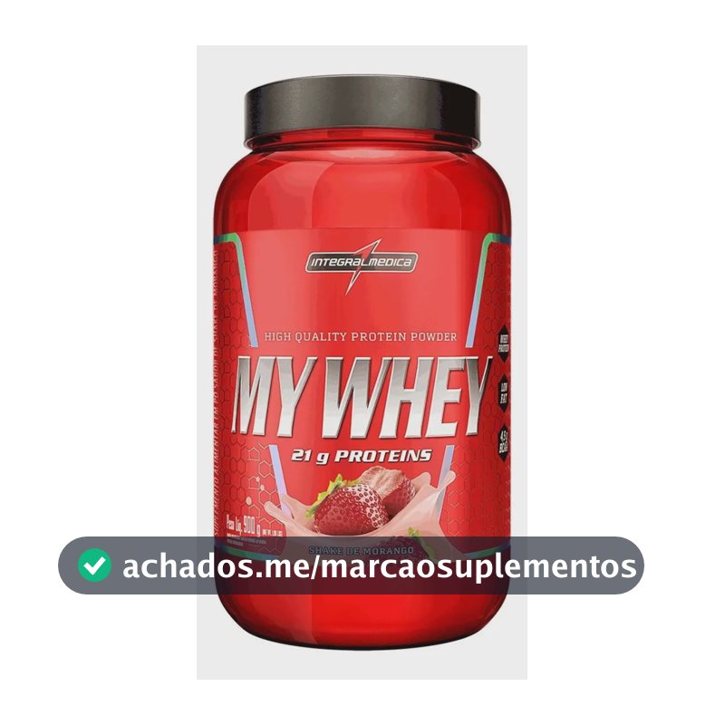 My Whey Shake De Morango 900g Integralmédica Whey Protein 21g Proteína BCAA Aminoácidos Suplemento Alimentar Ganho Massa Muscular Hipertrofia Recuperação Pós Treino Low Carb Rápida Absorção