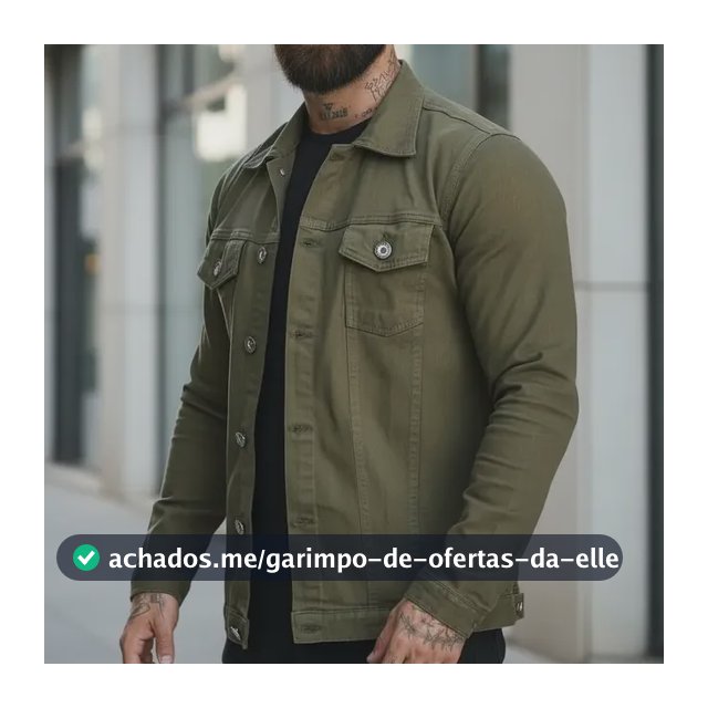 Jaqueta Sarja Jeans Premium Verde Militar Moda Com Elastano