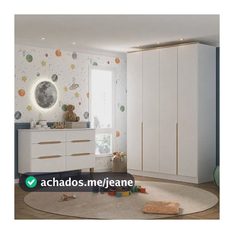 Quarto Infantil Com Guarda-roupa E Cômoda Sky Branco/olmo Italiano