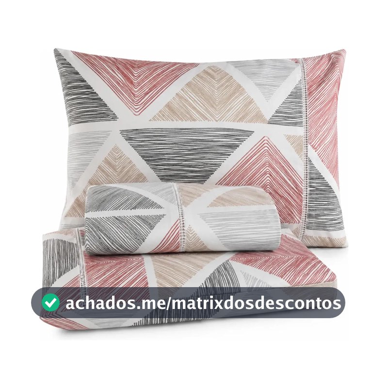 Jogo De Lençóis Casa Laura Enxovais Lençol 400 Fios Triângulos Bege Estampado