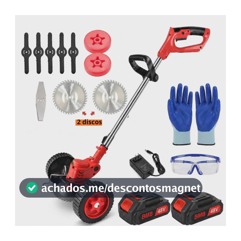 Roçadeira Eletrica cortador de grama 48V Bivolt 2 baterias portátil sem fio com rodas
