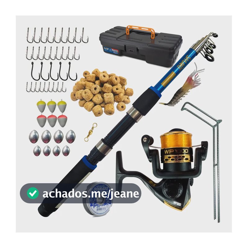 Kit de Pescaria Completo para Iniciantes Jaupesca com Vara Telescópica 1,8m
