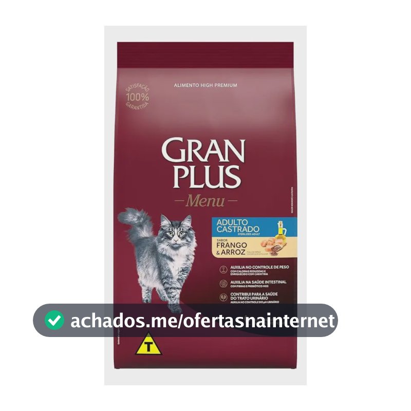 Ração Seca Gran Plus Gato Adulto Castrado Frango Arroz 3kg