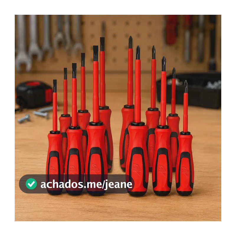 Jogo 12 Chaves Fenda E Phillips Isoladas 1000V Para Eletricista Imantadas 3x75 4x95 5x100mm Cabo Emborrachado