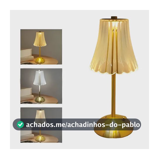 Abajur Mesa Saia De Seda Com Barra Led Sensor Sem Fio 3 Cor Dourado 0
