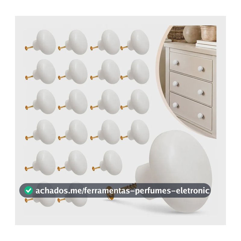 Arminini Kit 24 Puxadores Para Móveis Porta Gaveta Armário Guarda Roupa Gabinete Ponto Redondo 35mm Branco