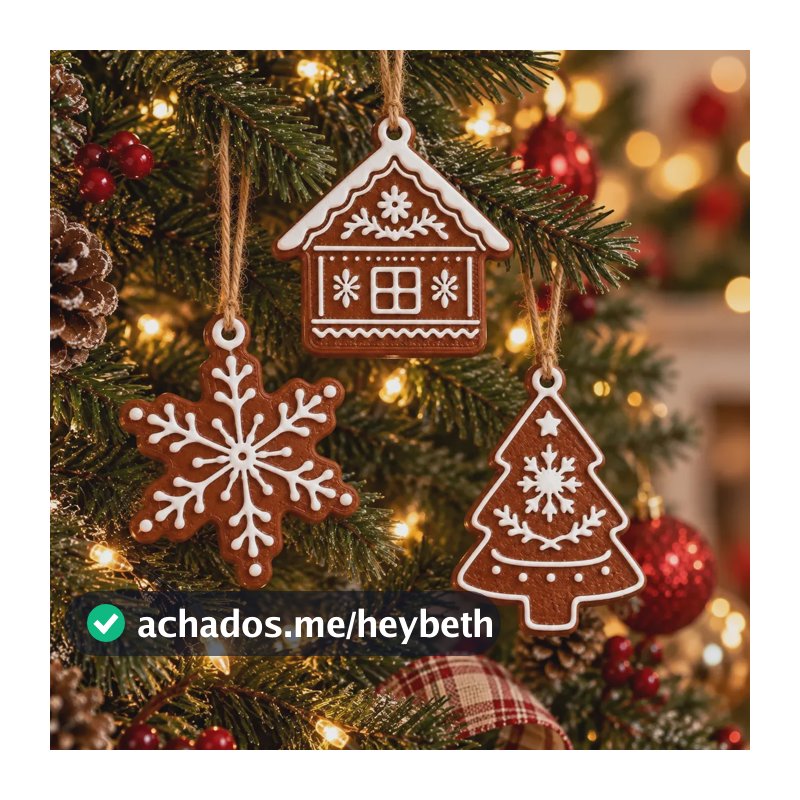 Kit Enfeites Natal Biscoito Casa Boneco Floco Neve Decoração Marrom Pendentes De Arvore De Natal - Árvore - Casa - Floco De Neve - Rústico - Feito A Mão - Artesanal - Enfeite