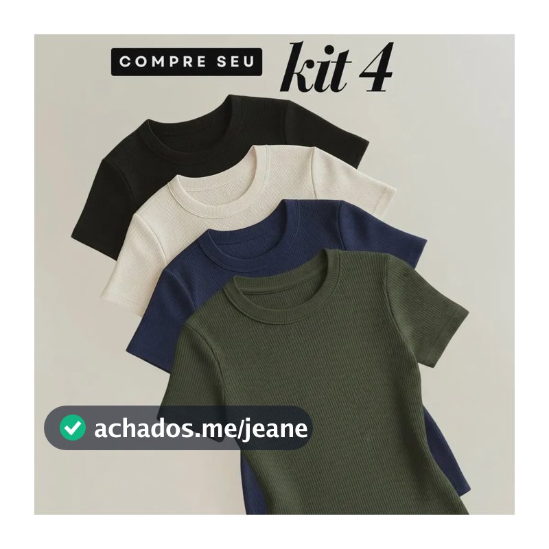 Kit 4 Blusas Feminina Ribana Canelado Estilosa Básica Casual Preto, Branco, Azul Marinho E Verde Liso Gg/exg (44/48)