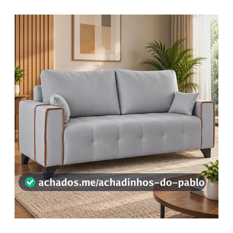 Sofá Valen 180cm Estrutura Em Madeira Reforçado, Tecido Linho Cinza Extremamente Confortavel Com Pés Em Maderia