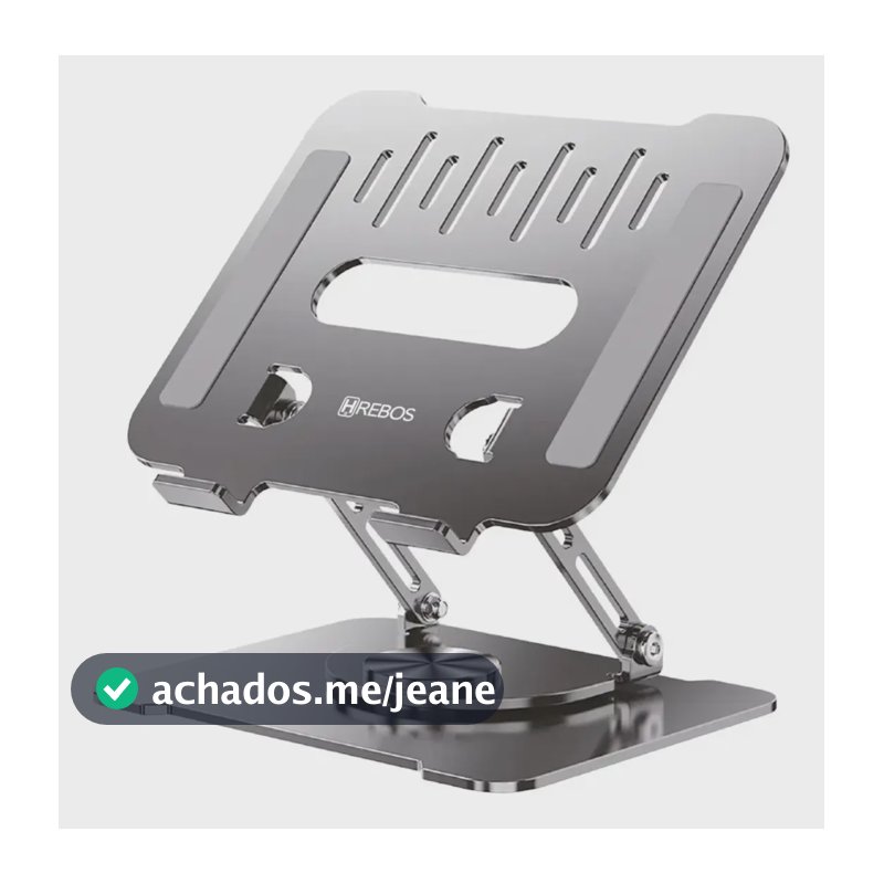 Suporte De Mesa Metal Para Notebook E Macbook Gira 360° Grau Prata Escuro