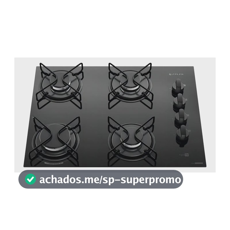 Cooktop 4 Bocas Atlas Agile Up Mesa Vidro Mega Chama Bivolt