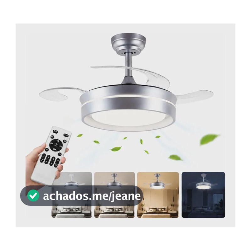 Ventilador De Teto 127/220v Silencioso Bivolt Retrátil Led 30 Cm 60 Hz Prateado 127/220v Transparente Policarbonato 3