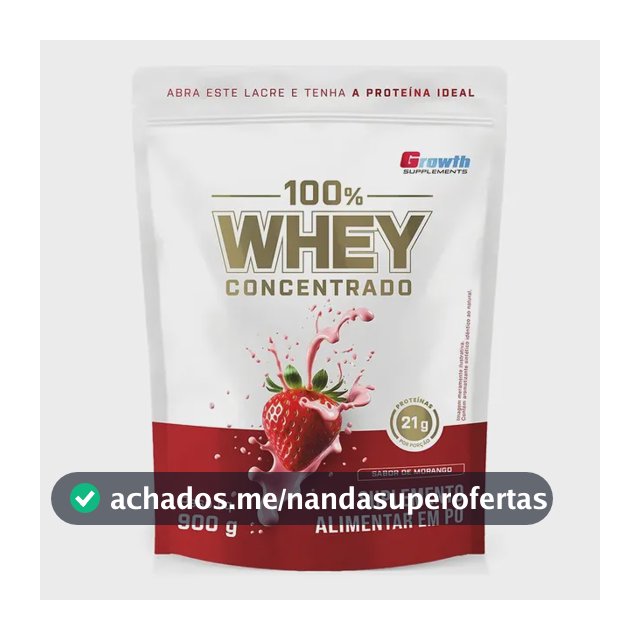 100% Whey Concentrado 900g Growth Supplements Morango