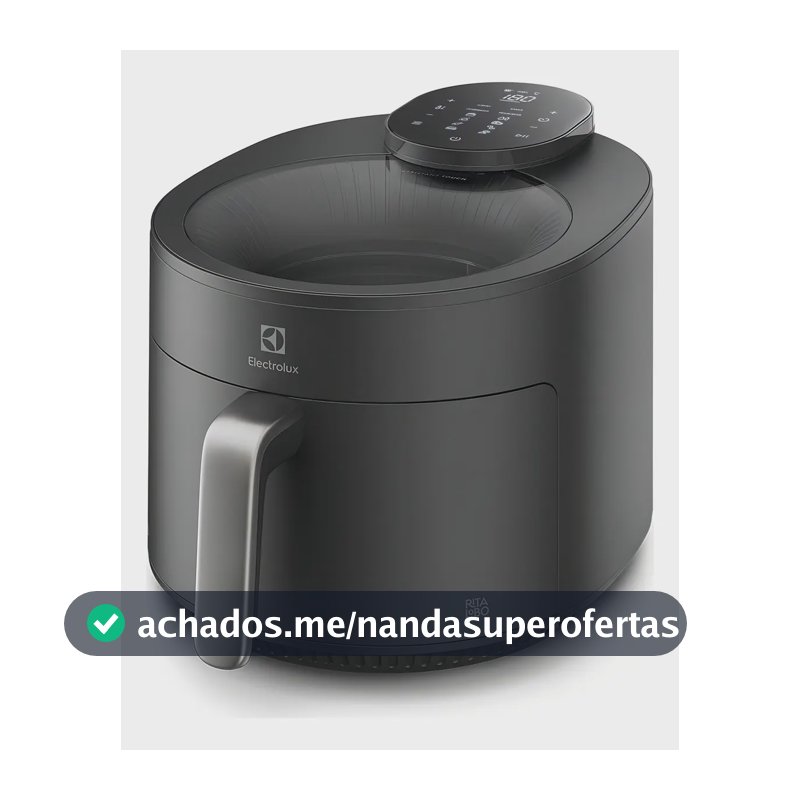 Fritadeira Air Fryer Elétrica sem Óleo com visor 360 Transparente 5.1L de Capacidade Painel Digital 1500W de Potência Electrolux EAF170 Cinza