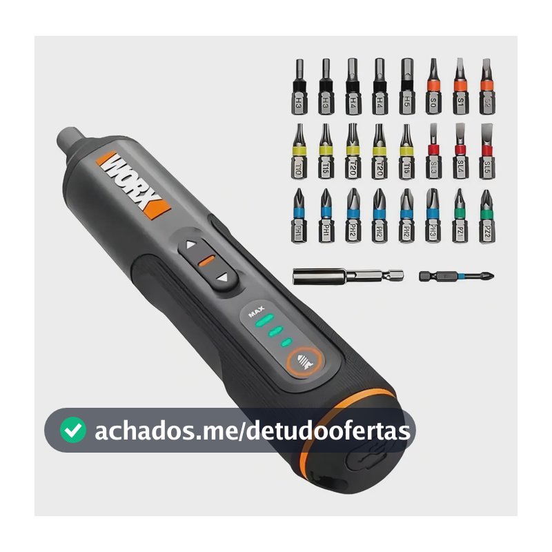 Parafusadeira Bivolt 4,0v Com Led E Kit Bits Wx240 Worx Cor Preto Frequência 60hz