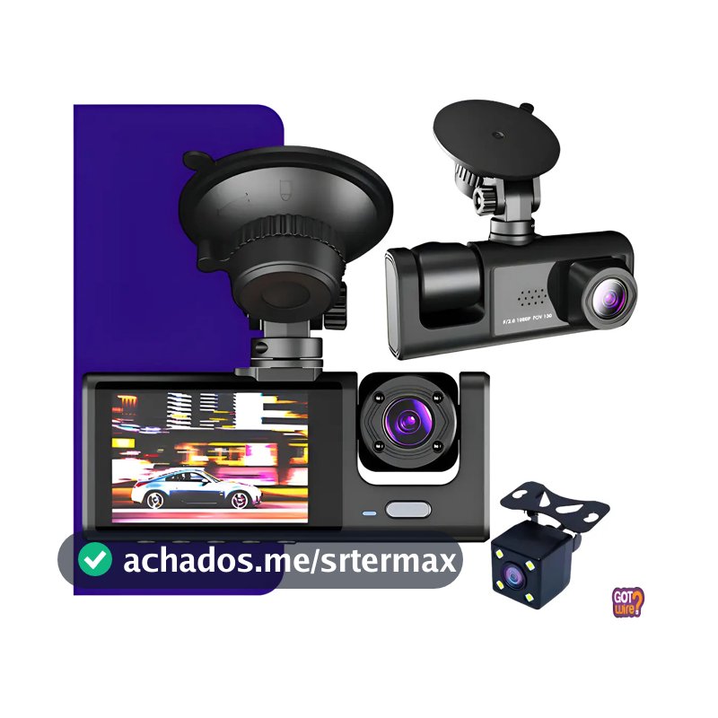 Câmera Veicular GotWire? Dashcam 3 Lentes DVR HD 1080p De Gravação Automotiva Para Motorista de Aplicativo Câmera De Carro Com 3 Canais Dianteira Frontal Interna e Traseira Ré Com Visão Noturna