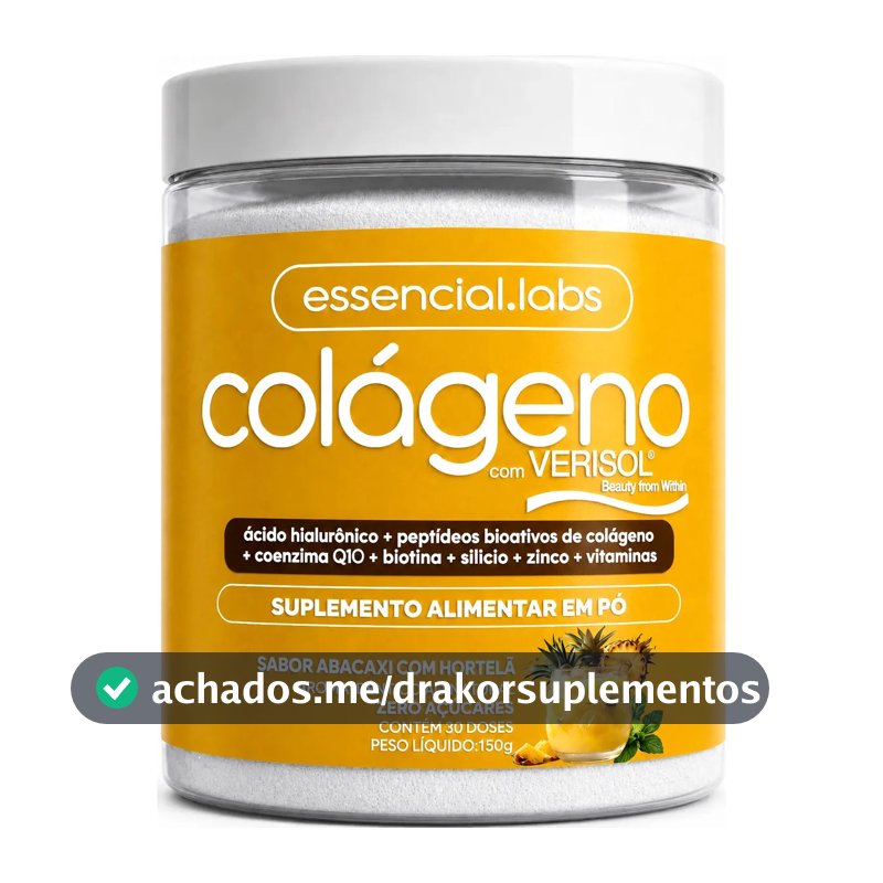 COLÁGENO VERISOL® - Fórmula Exclusiva com Ácido Hialurônico + Coenzima Q10 + Biotina + Silício + Zinco + Peptídeos Bioativos + Vitaminas - Sabor Abacaxi com Hortelã - 30 doses