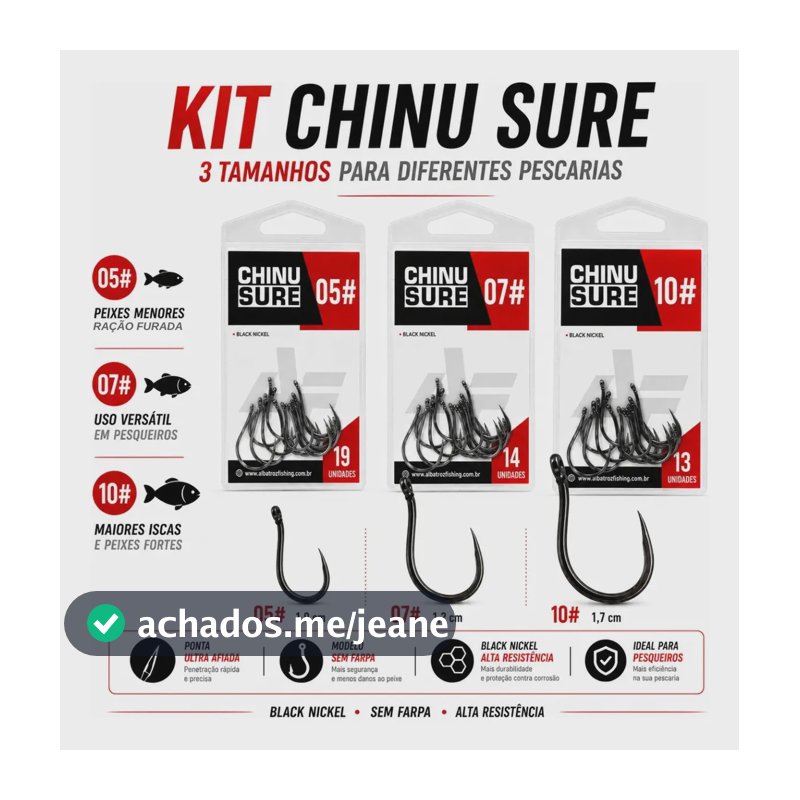 Kit de Anzóis Chinu Sure Sem Farpa Albatroz para Pesca em Pesqueiro