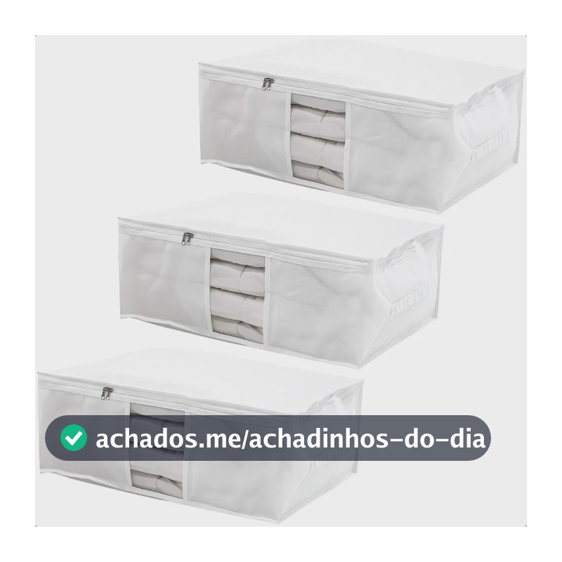 Kit 3 Saco Organizador Capa Protetora G Cobertor Edredom Roupas Branco 60x45x22