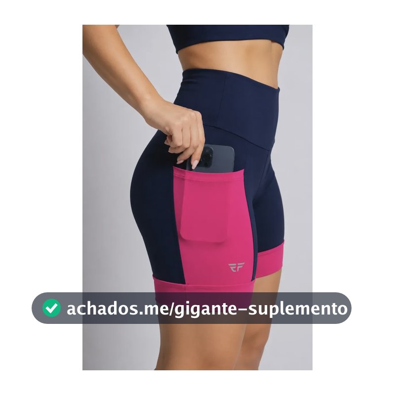 Short Corrida C/ Bolso Academia Fitness Compressão Cós Alto Azul Marinho-rosa Lisa M 40-42
