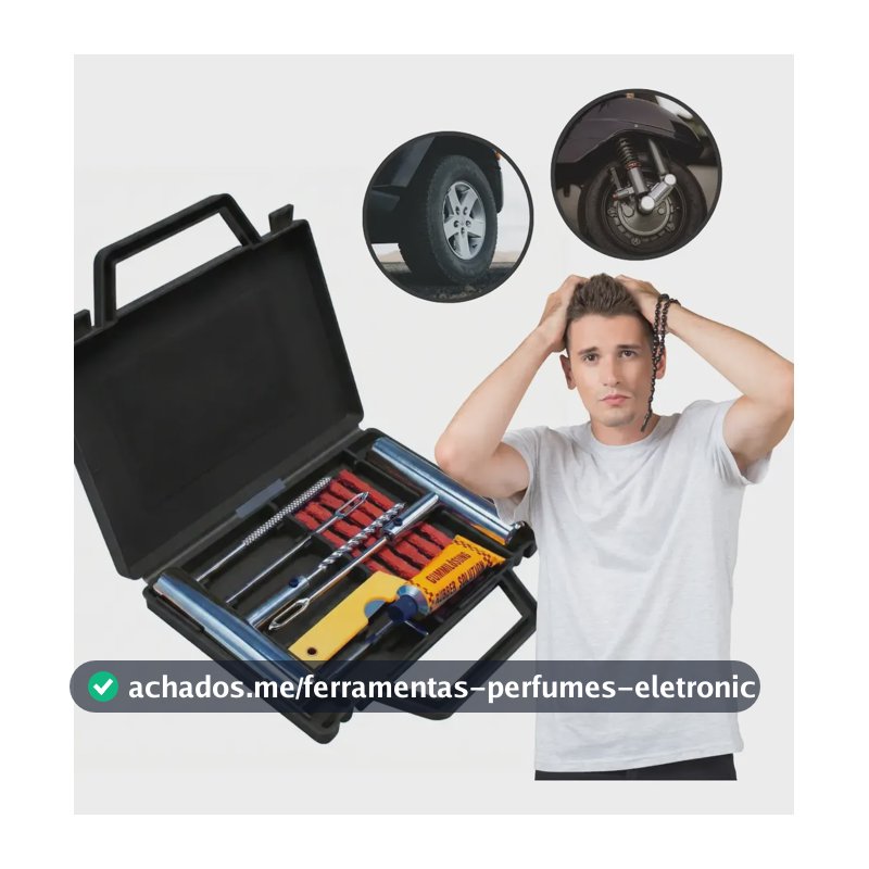 Kit Remendo Metal Reparo Macarrão Pneu Carro Moto Com Maleta
