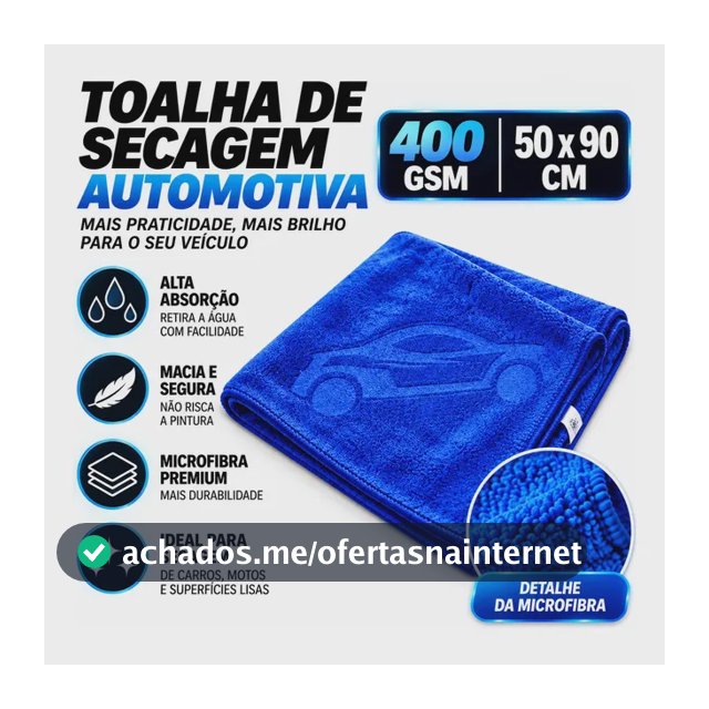 Toalha Para Secagem De Carro Automotiva 400gsm 50x90 Azul