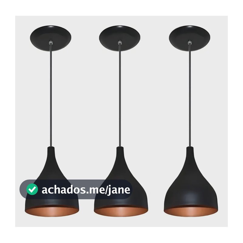 Luminária Gota Kit 3 Pendentes De Teto Imediato Cor Preto