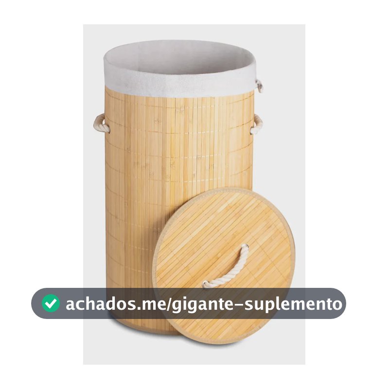 Cesto De Roupa Bambu Redondo 60 Litros Lavanderia Banheiro Bege Liso