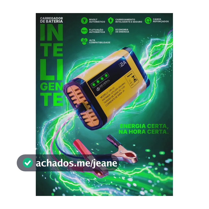 Carregador Bateria Automotivo 12v Até 300 Amperes, Carga Lenta 2a, Inteligente, Portátil, Carro, Moto, Caminhão, Jet Sky, Empilhadeira, Bivolt 110/220v Several Importados
