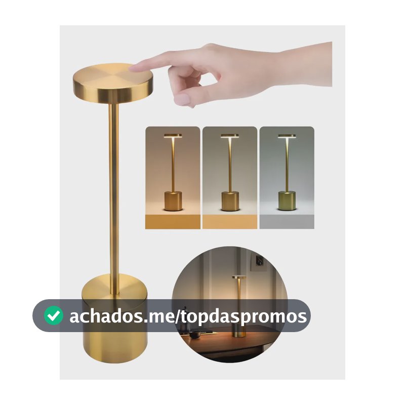 Luminária Mesa Abajur Led Dimerizável Sem Fio Recarregável Dourado 127/220v