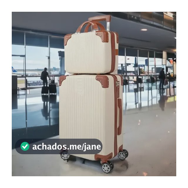Mala De Viagem 10kg Promoção Rodas 360° Miami Com Frasqueira Bege Listras