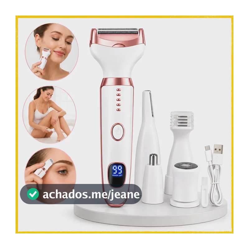 Depilador Aparador De Pelos Feminino 5 Em 1 Led Recarregável Branco E Rosé 127/220v