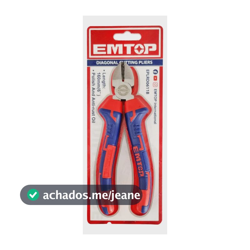 Alicate de Corte Lateral Diagonal 6" EMTOP Cabo Ergonômico Aço carbono forjado e temperado