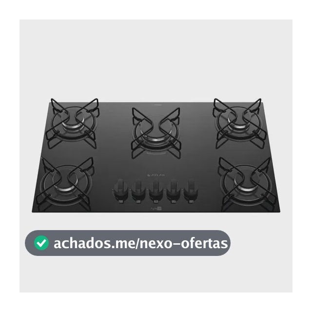 Cooktop 5 Bocas Atlas Agile Up com Mesa De Vidro A Gás Preto Bivolt