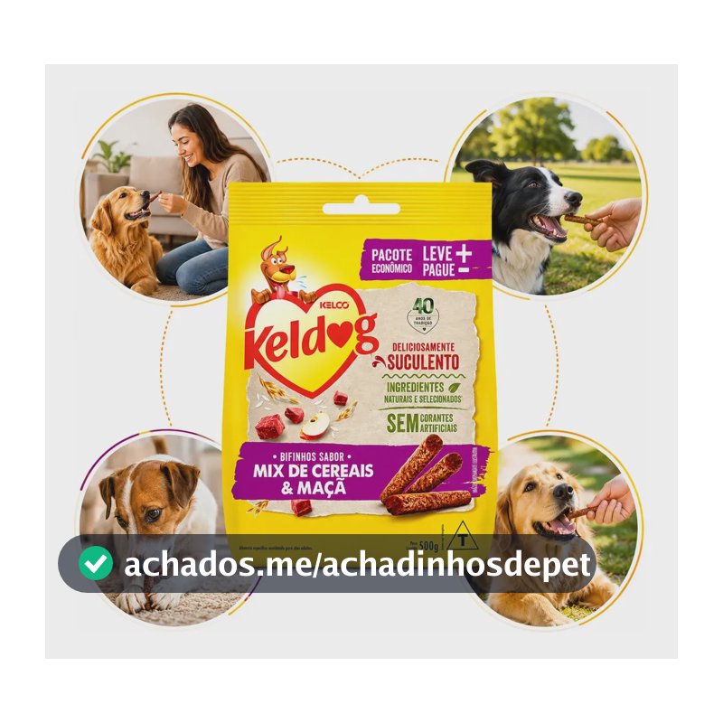 Bifinho Kelco Keldog Criadores 500g Para Cães Sabor Mix de Cereais e Maçã Macio Saboroso Feito Com Carne Fresca Ideal Para Treinamento Recompensa e Agrado Diário Alta Palatabilidade Proteína de Carne