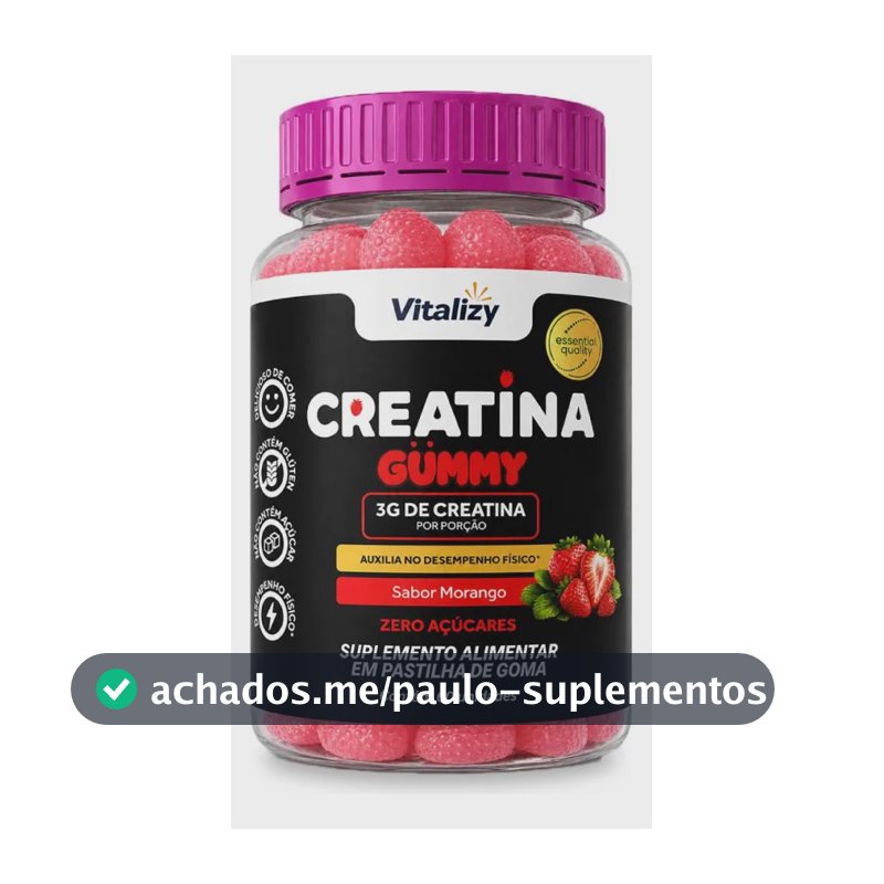Gummy Creatina 3g Morango Zero Açúcar 60 Gomas Vitalizy Morango