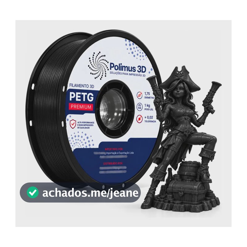 Filamento De Impressora 3D PETG Cor PRETO 1kg Polimus 3D Brilho Premium Para Imprimir Peças 3D Impressão 3D Modelagem Miniaturas Enfeites e Projetos