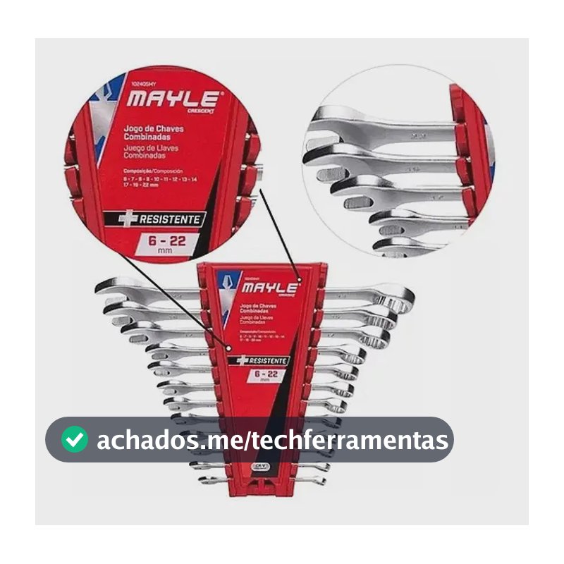 Jogo de Chave Combinada Mayle com 12 Peças de 6 a 22 mm