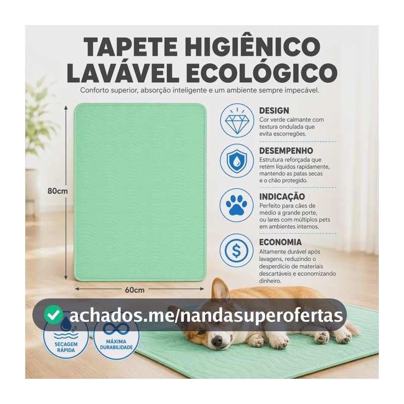 Tapete Higiênico New Pet Lavável para Cães 80x60cm, Reutilizável e com Design Moderno
