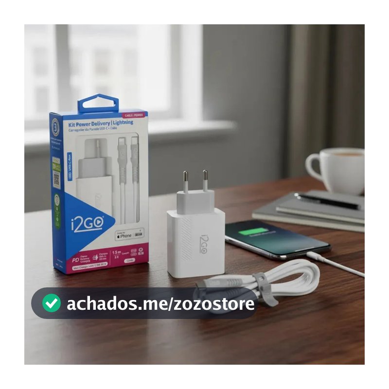 Carregador Turbo 20w 1 Usb-c + Cabo Lightning mfi I2go 1,5m Cor Branco