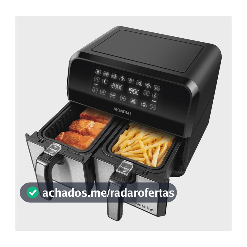 Fritadeira Air Fryer Dual Duplo Cesto 8L Mondial 2200W - AFD-01-BI
