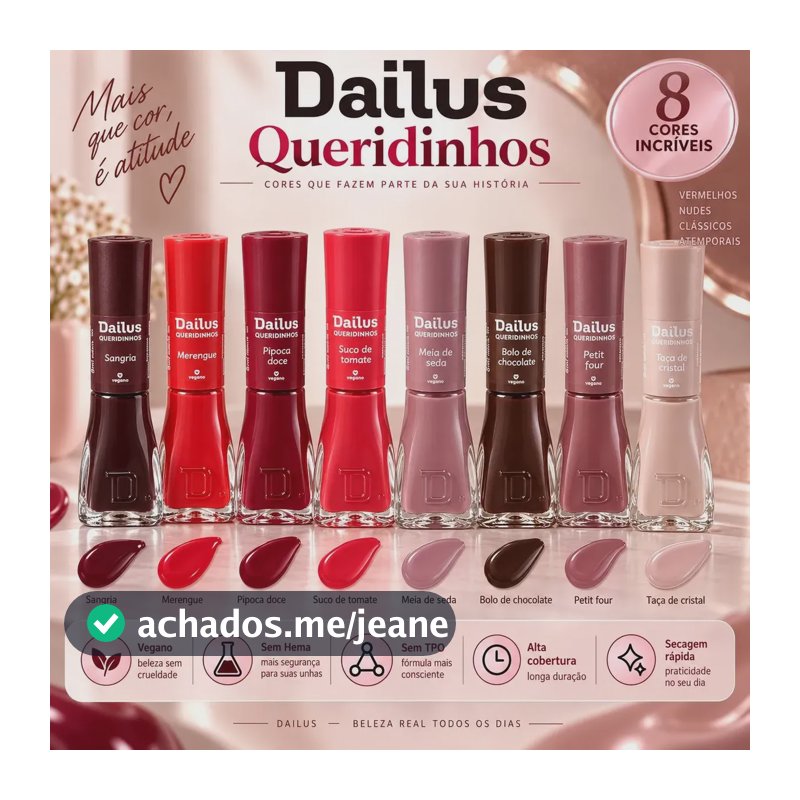 Esmalte Dailus Kit 8 Cores Manicure Pedicure Vermelho Nude Vermelho Marrom Nude