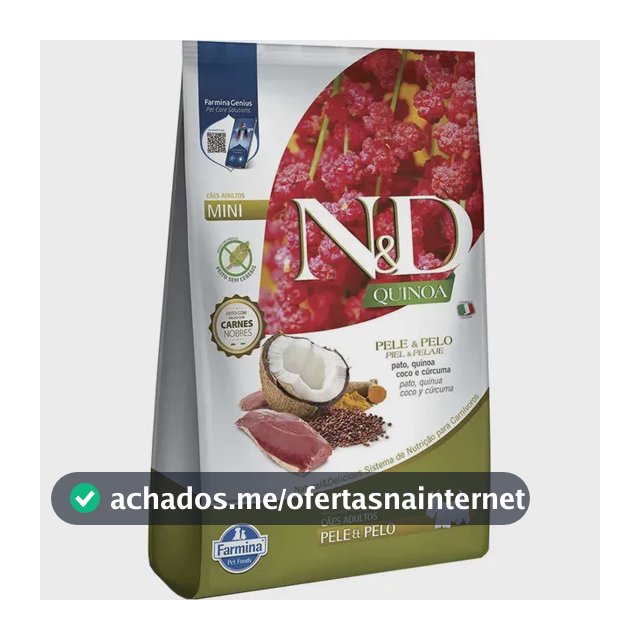 Ração N&d Cão Adulto Mini Pato Quinoa Pele & Pelo 7kg