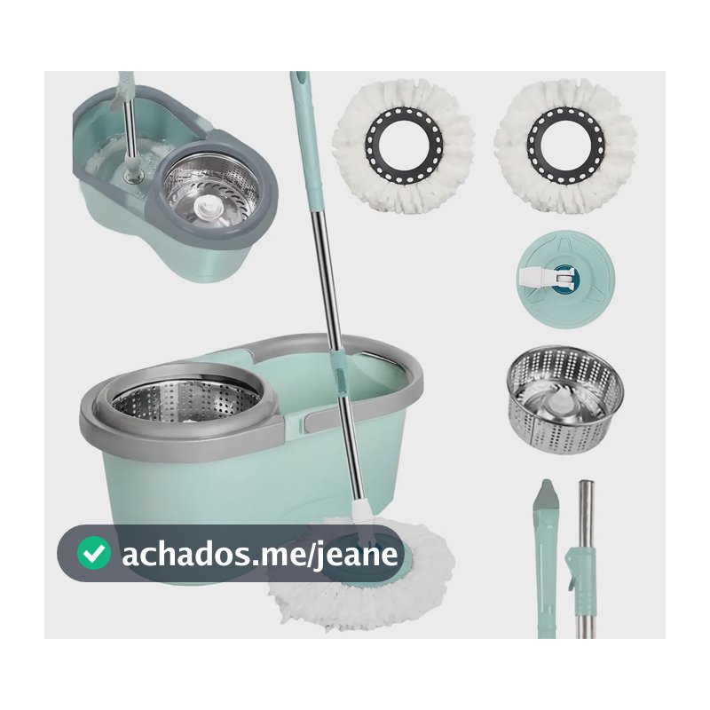 Mop Giratório Balde 13l Esfregão Cabo 130cm Rodinhas Com Refil Sujeira Cesto Inox Fácil Limpeza Eficiente Completo Sem Esforço Uso Longo Faxina Rápida Praticidade Higiene Limpar Casa Moderna Remova