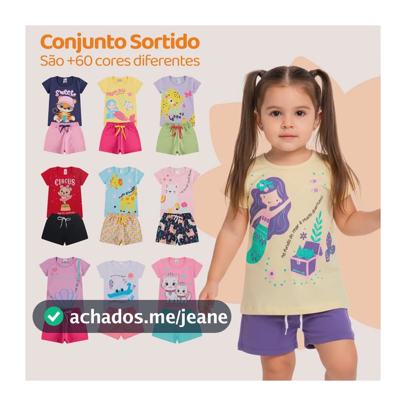 Kit Bebê 10 Peças Menina Conjunto Verão 5 Shorts + 5 Blusas Kit 5 Conjuntos Sortidos 2 (veste 1 Ano)